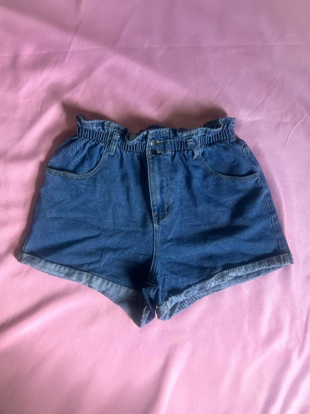 Paper-bag Waist Denim Shorts